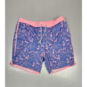 Johnnie O Swim Trunks Men 30‎ (Small) Blue Pink Honolulu Hawaii Surf Shorts